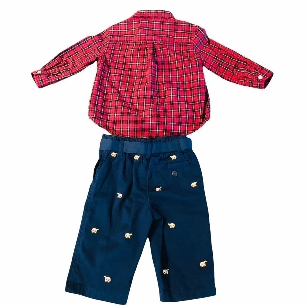 POLO RALPH LAUREN - Infant boys shirt and Christmas pants size 6 months